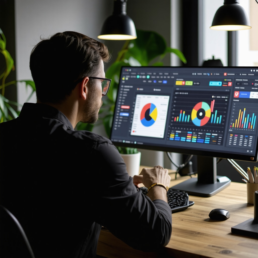 Business owner reviewing AI analytics for local SEO performance.