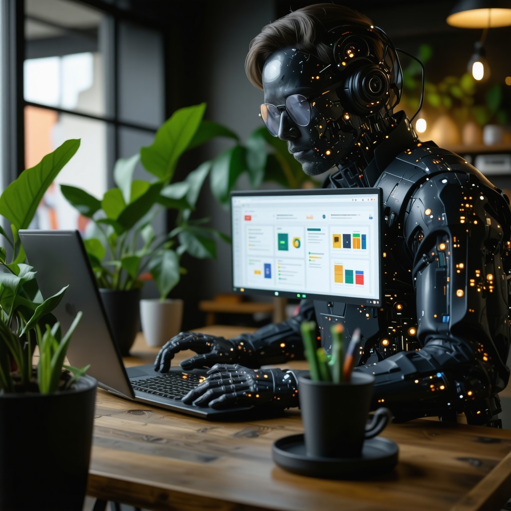 Business owner reviewing local SEO analytics with AI and schema markup visualization