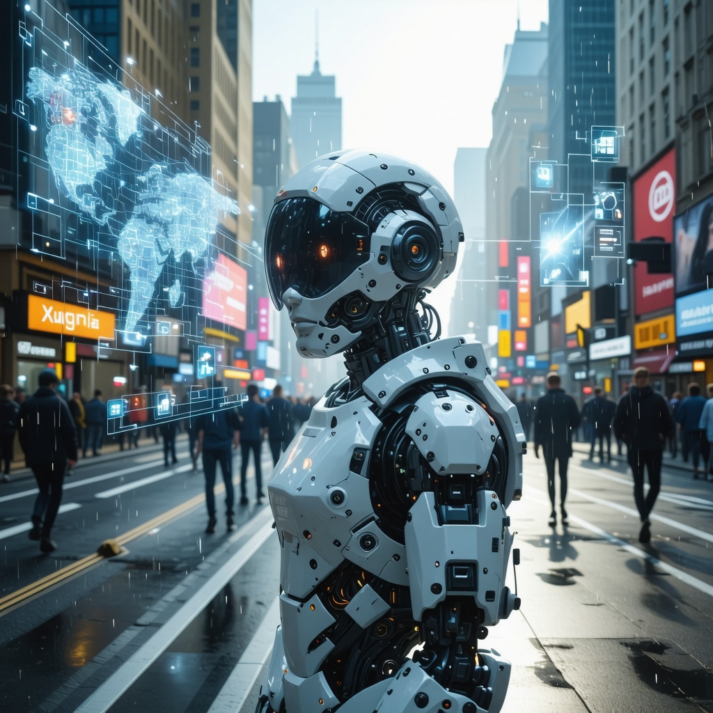 Futuristic AI analyzing local data with augmented reality overlays