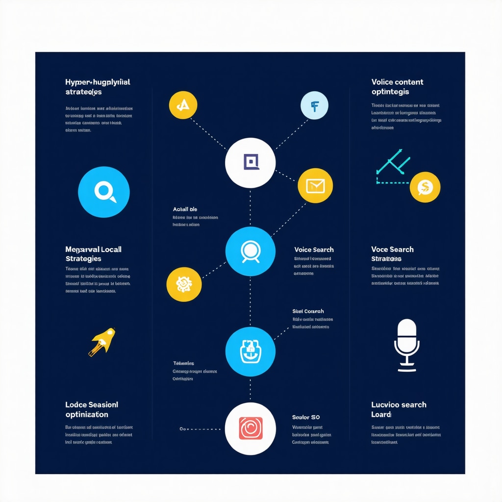 Infographic illustrating AI-driven local SEO tactics, hyper-local content creation, and voice search optimization