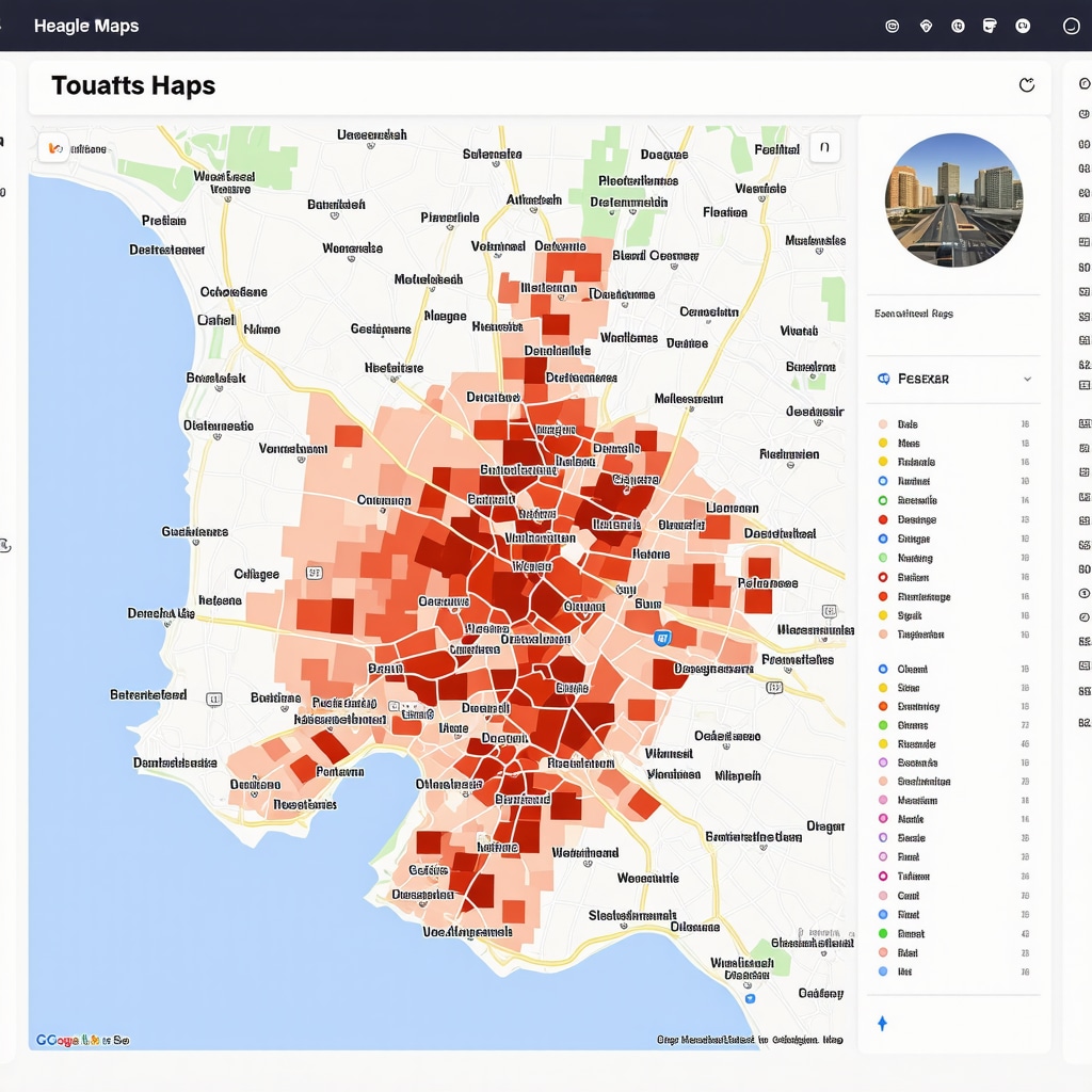 Digital dashboard showing AI analytics and geospatial heat maps for local SEO