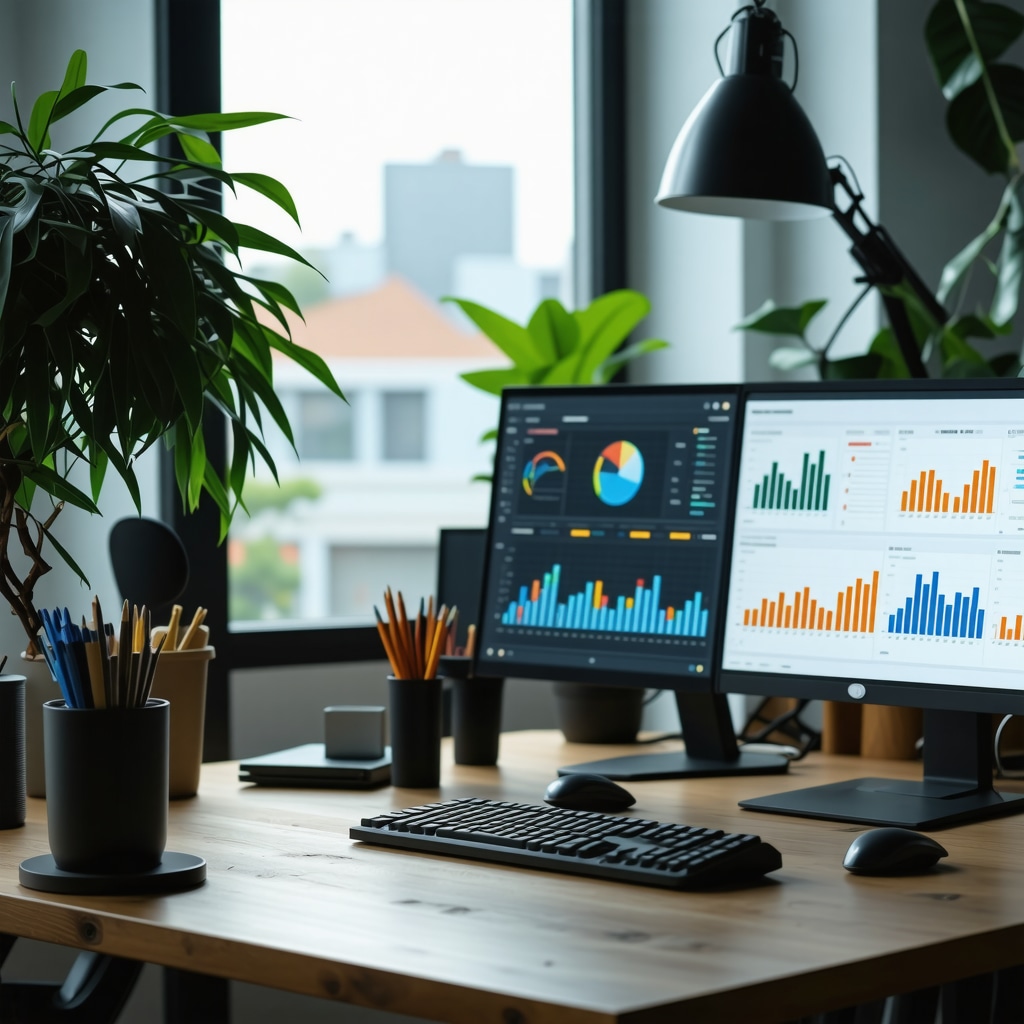 Modern workspace with AI analytics and local SEO data