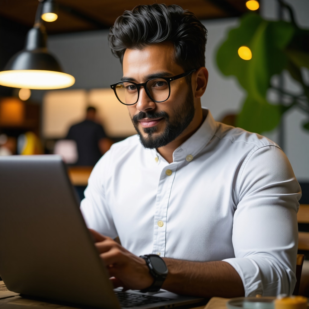 Business owner using AI tools on laptop for local SEO optimization