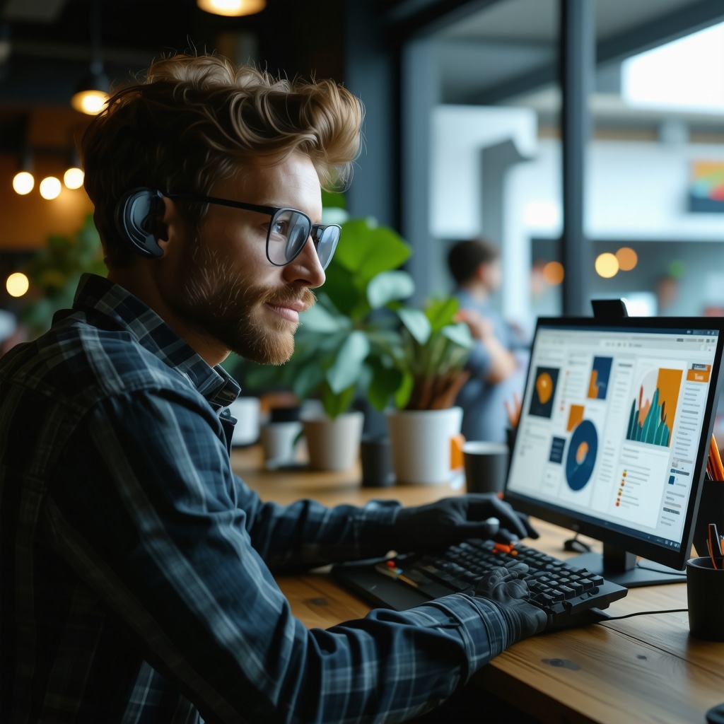 Business owner utilizing AI technology for local search optimization