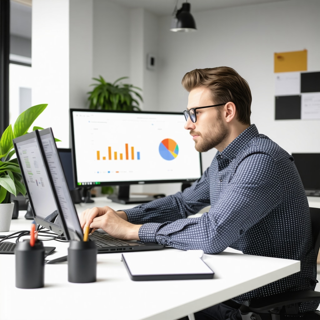 Business professional reviewing backlink data using SEO software