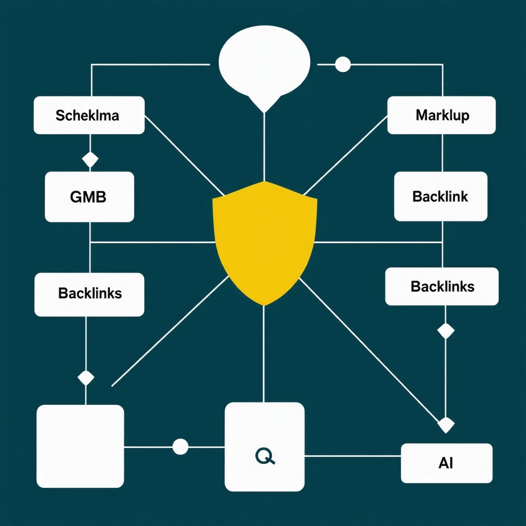 Diagram showing schema markup, backlinks, and AI tools working together for local SEO success