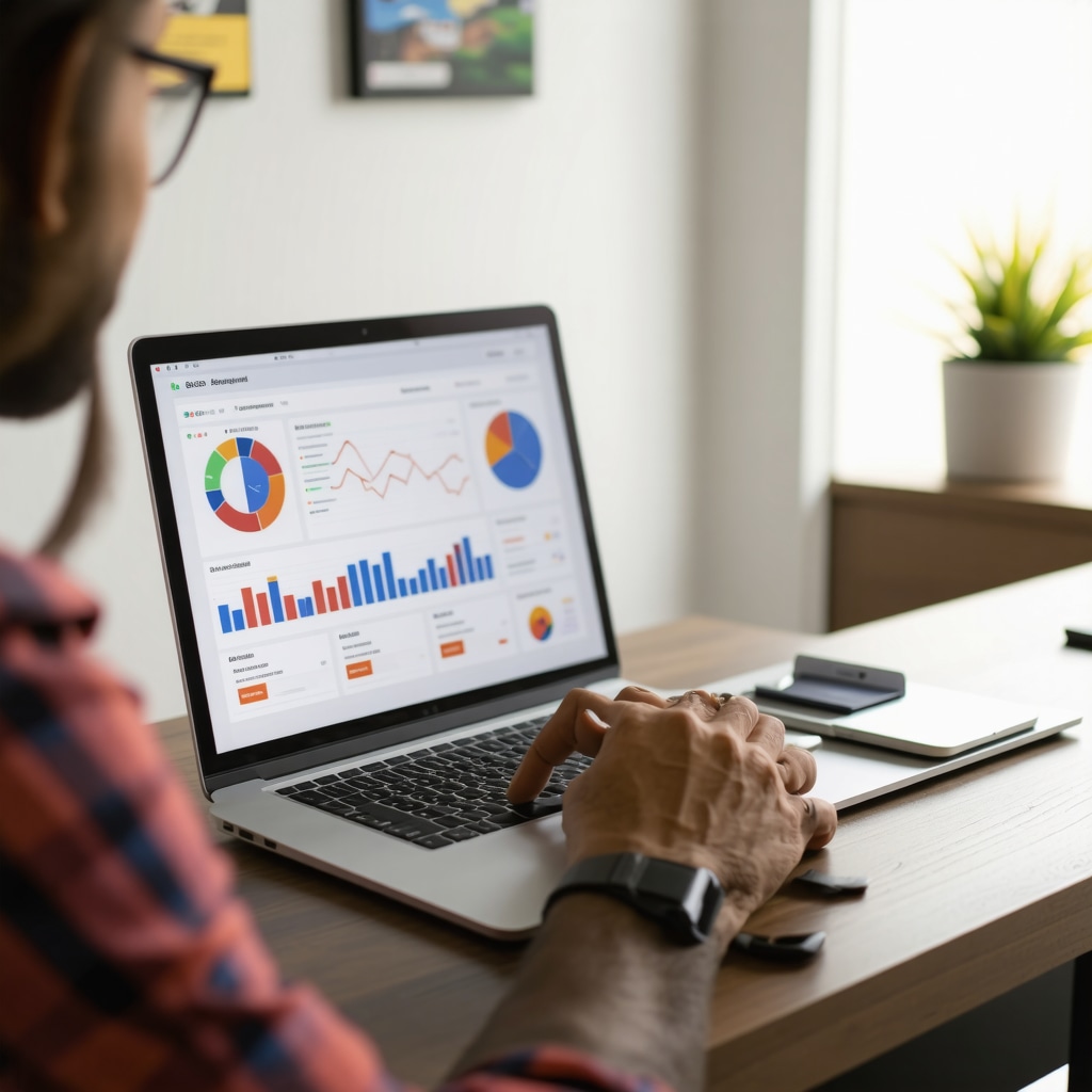 Business owner analyzing local SEO data on laptop