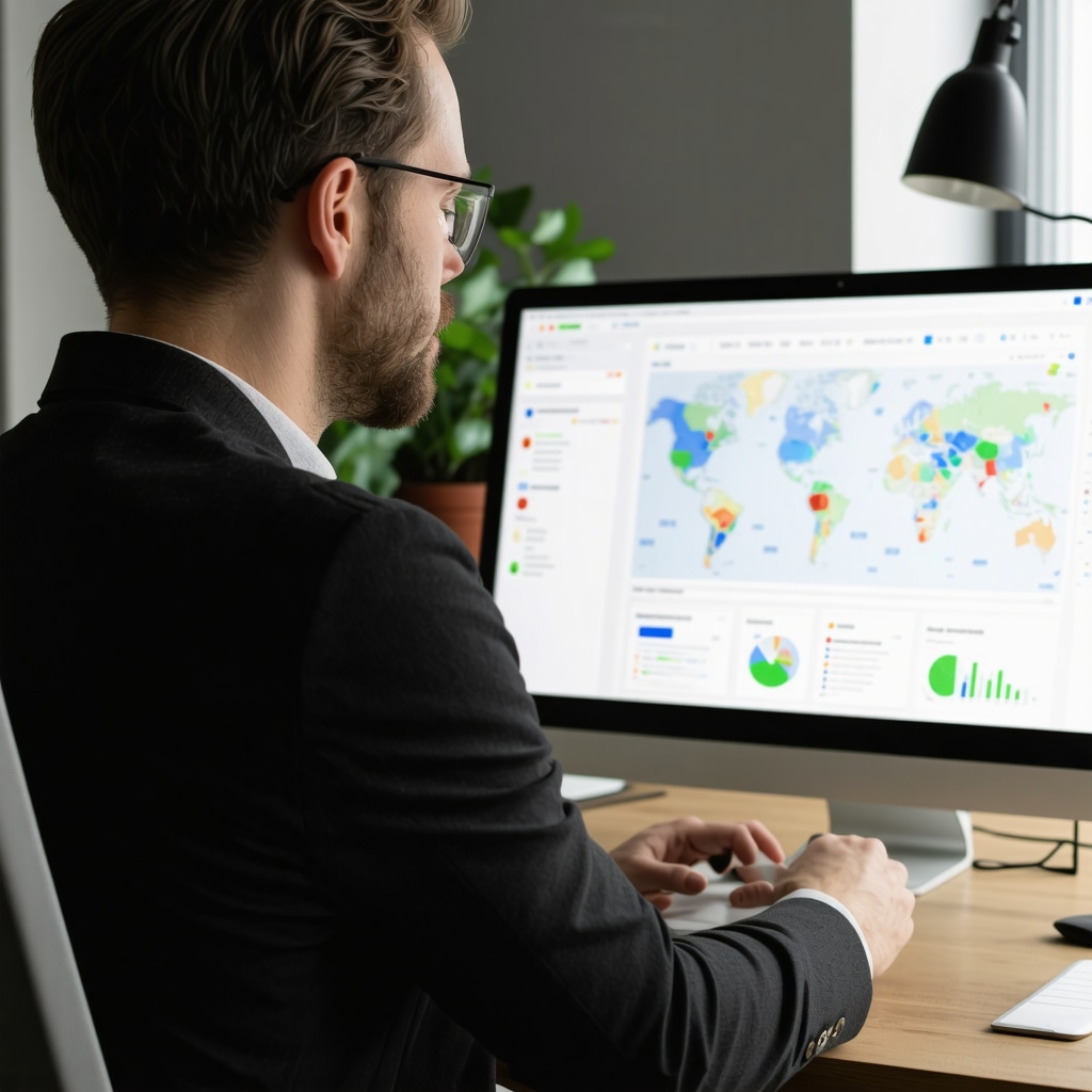 Business owner reviewing local search data on digital dashboard