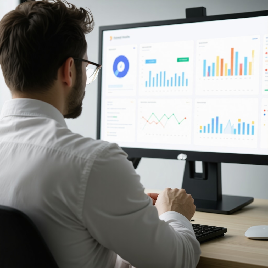 Business owner reviewing local SEO analytics on a computer screen.