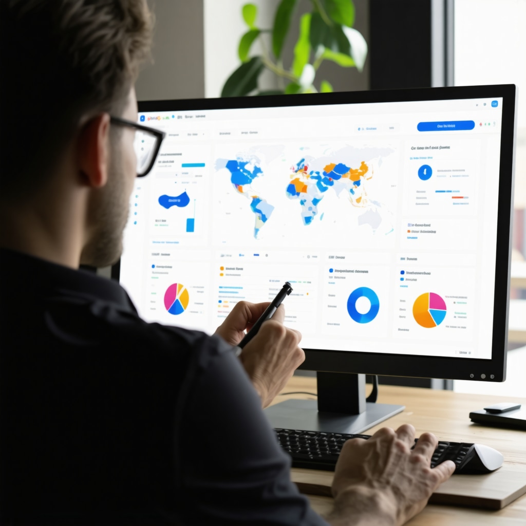 Business owner reviewing local SEO performance analytics on a digital screen