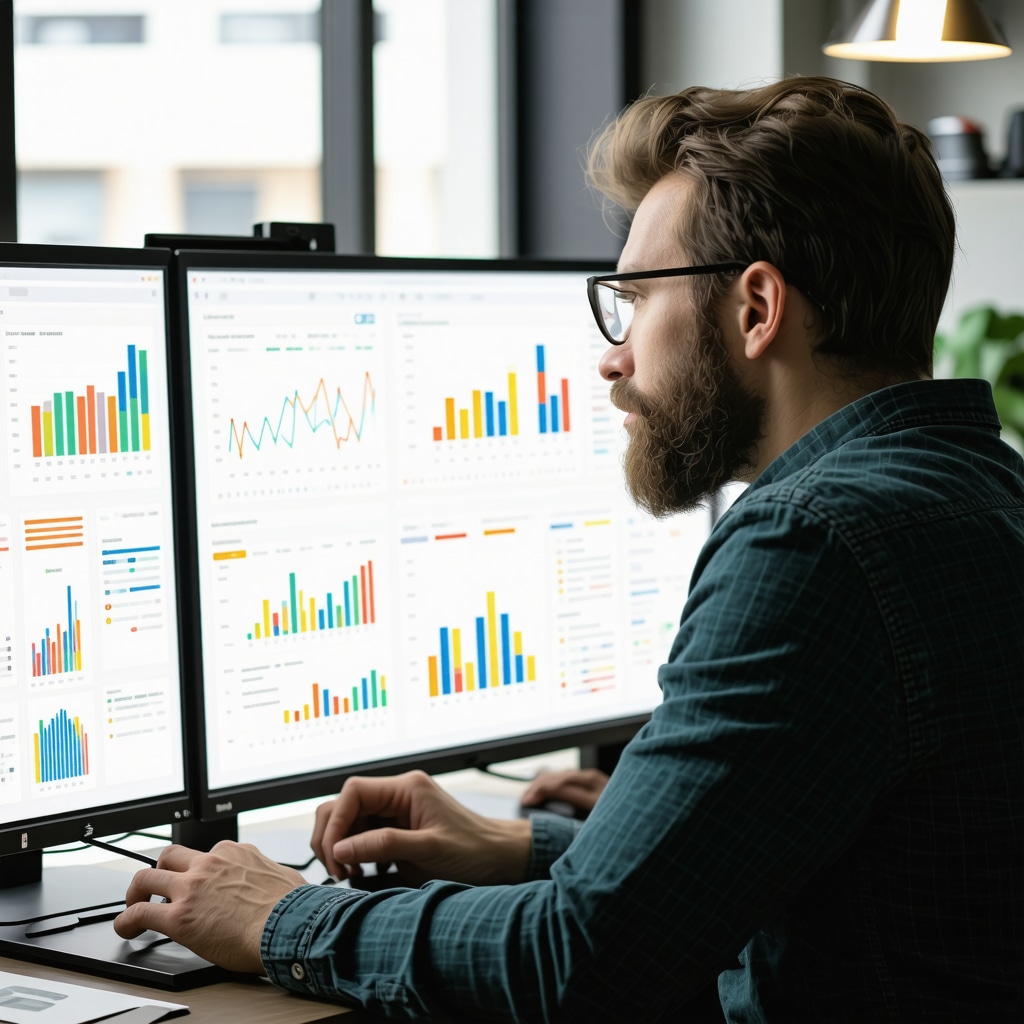 SEO expert analyzing semantic search data on a digital dashboard