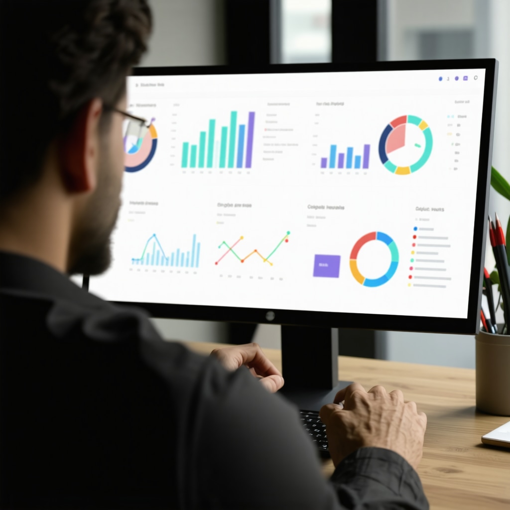 Business owner reviewing local SEO and analytics dashboard with AI tools