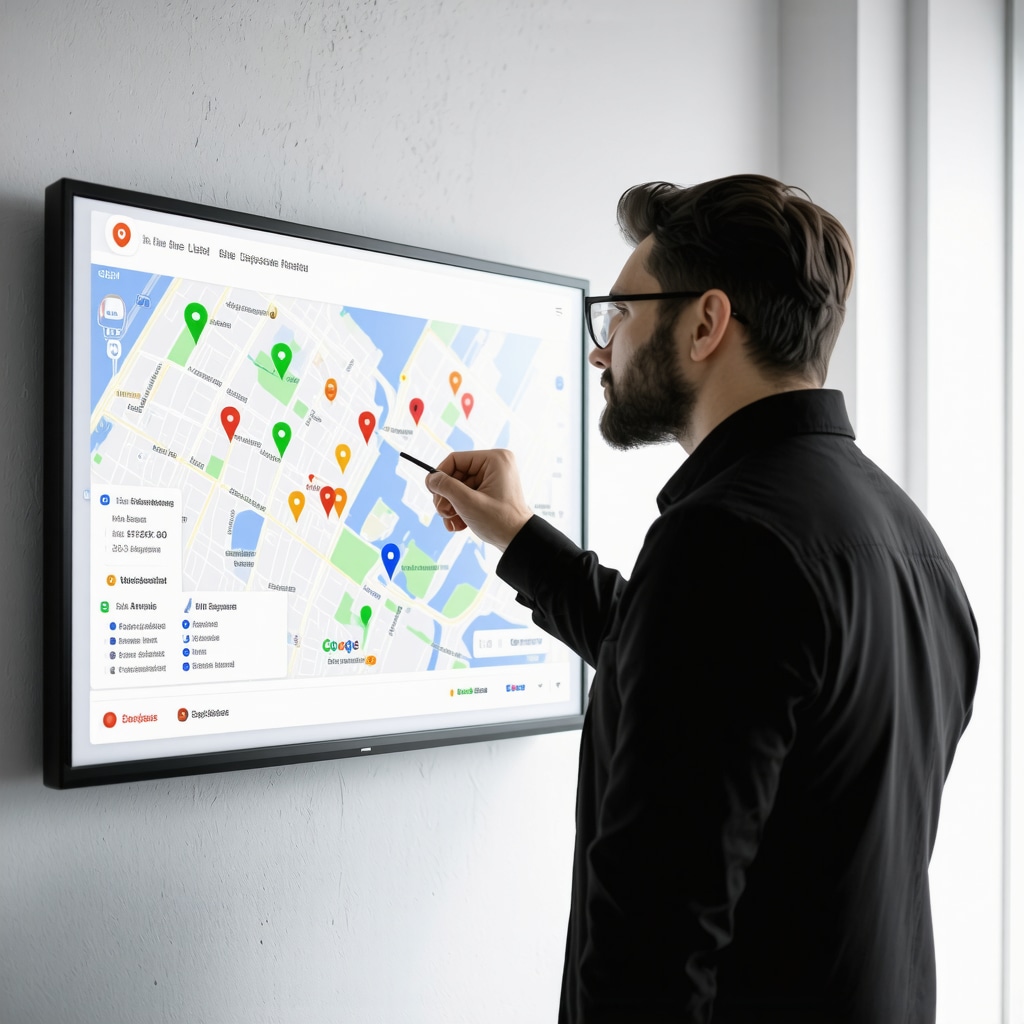 Business owner examining local SEO analytics and Google Maps data