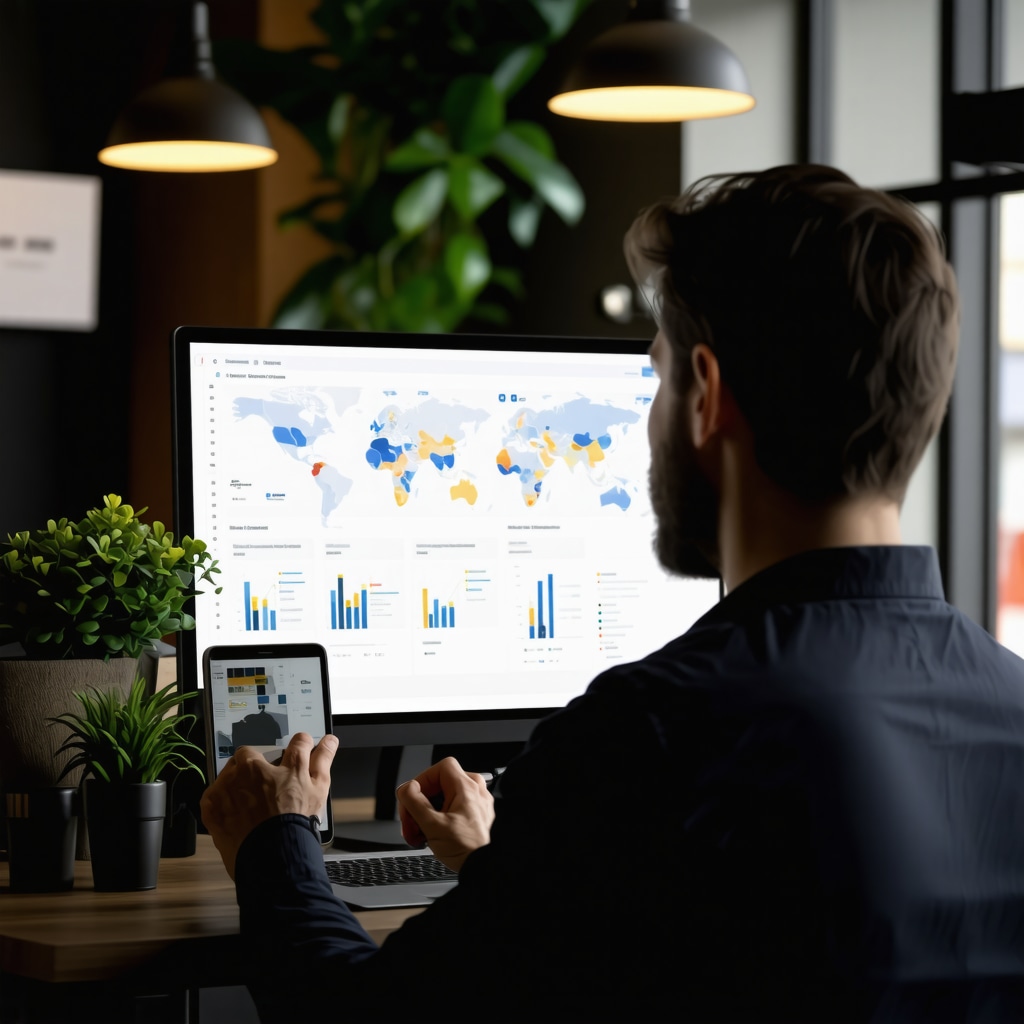 Business owner reviewing detailed local SEO analytics on computer screen.