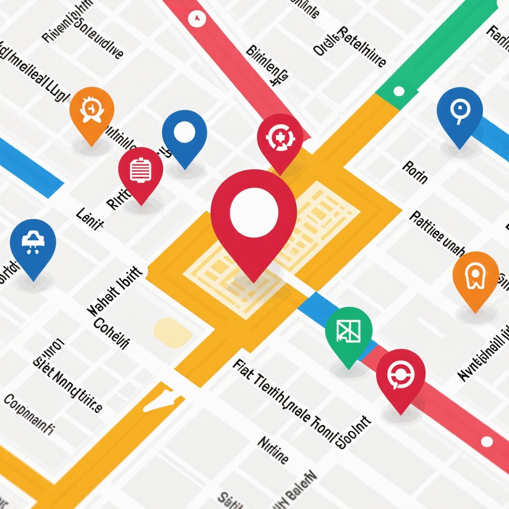 Digital map showing local businesses with SEO analytics