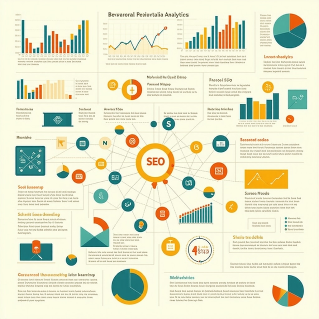 Infographic depicting behavioral analytics, predictive SEO, and schema markup integration for Google My Business optimization