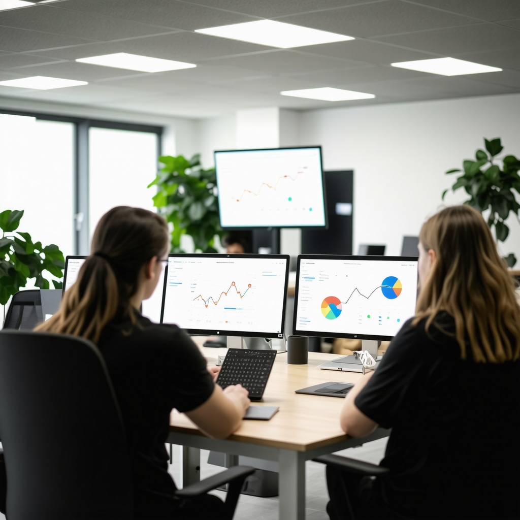 Marketing team analyzing local SEO data on screens