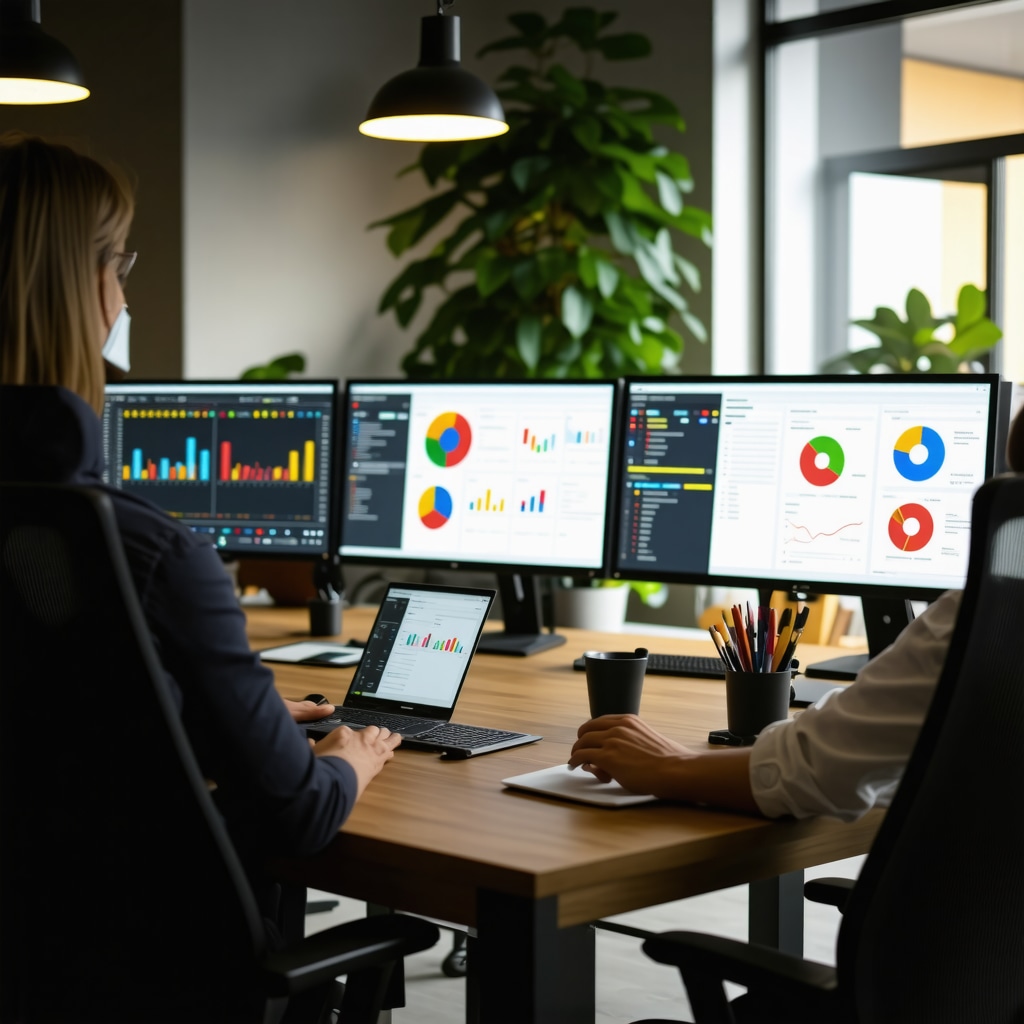 A team analyzing SEO data on screens to optimize local search rankings