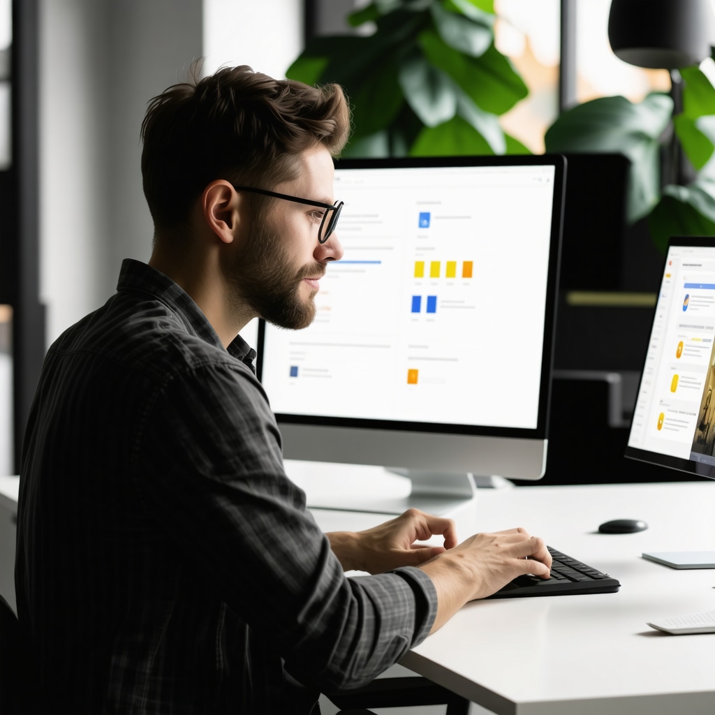 Business owner using sentiment analysis software to improve reviews