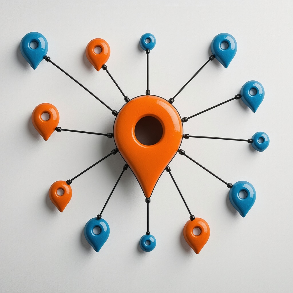 Illustration of complex schema markup interconnected data for local SEO