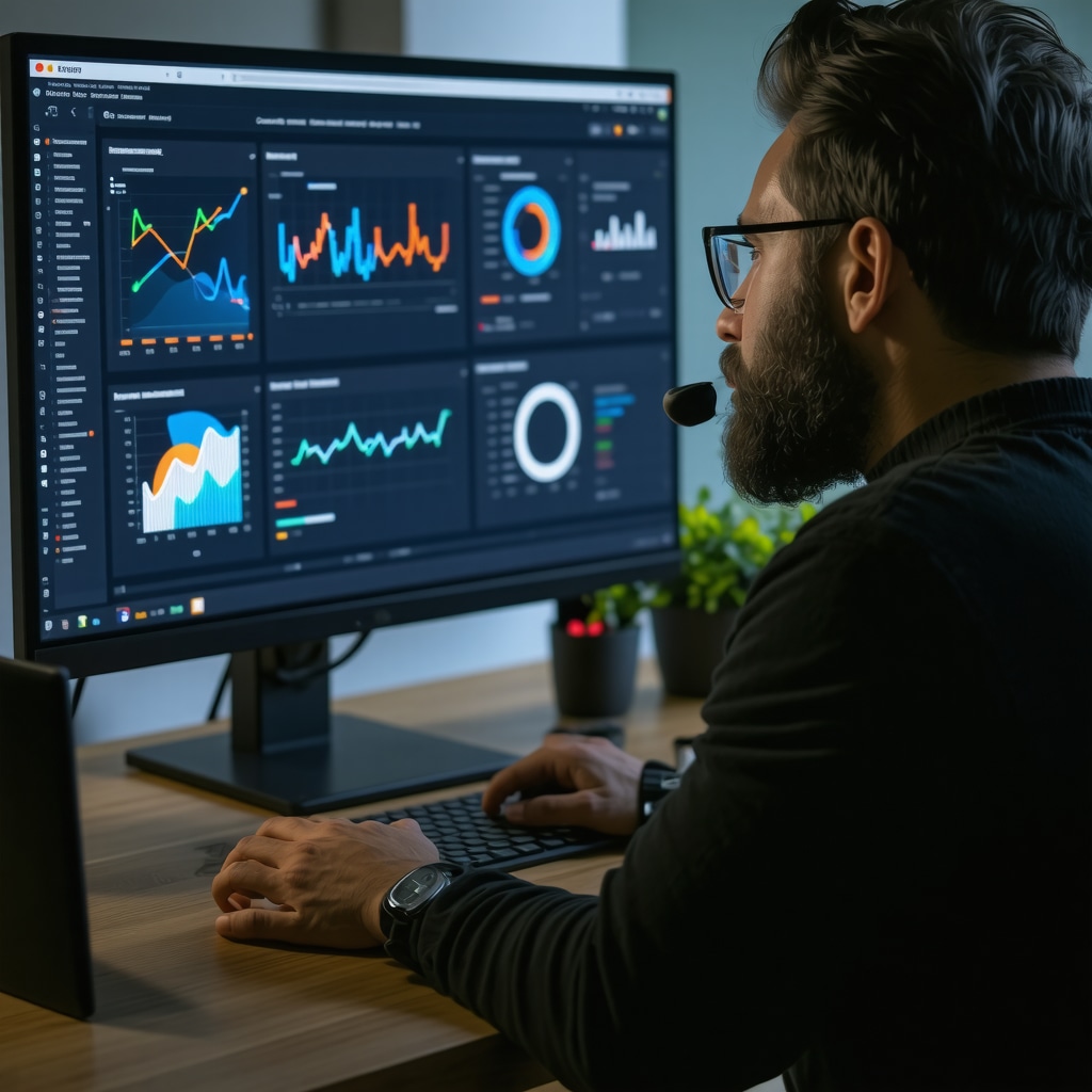 Digital marketer reviewing backlinks with SEO software tools.