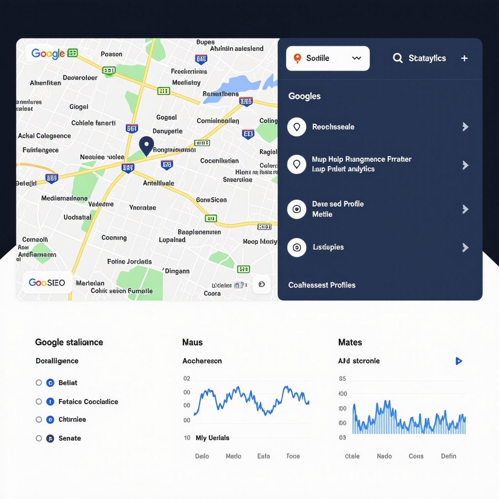 Dashboard showcasing AI analytics, geo-targeting maps, and Google Business Profile optimization data for local SEO