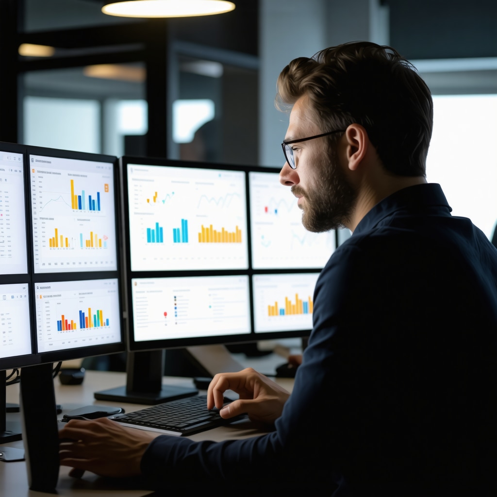Business owner reviewing digital analytics and customer feedback on computer screen