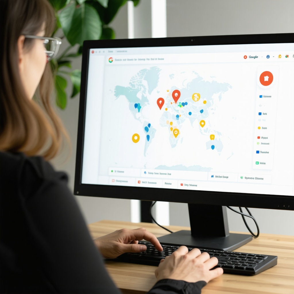 Business owner reviewing Google My Business analytics with local map visuals