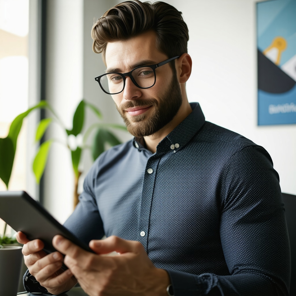 Business owner analyzing local SEO metrics on tablet