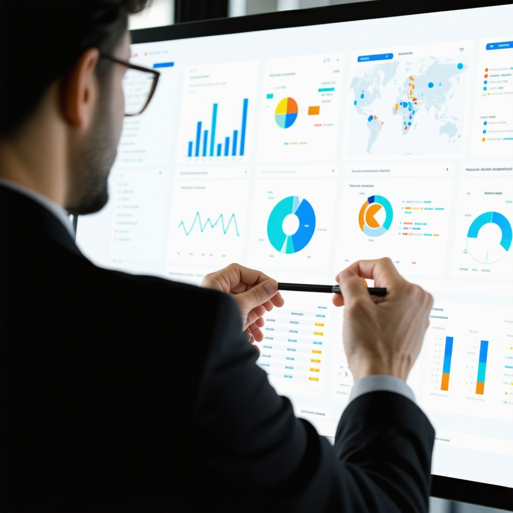 Business owner analyzing SEO and map ranking data on a digital dashboard