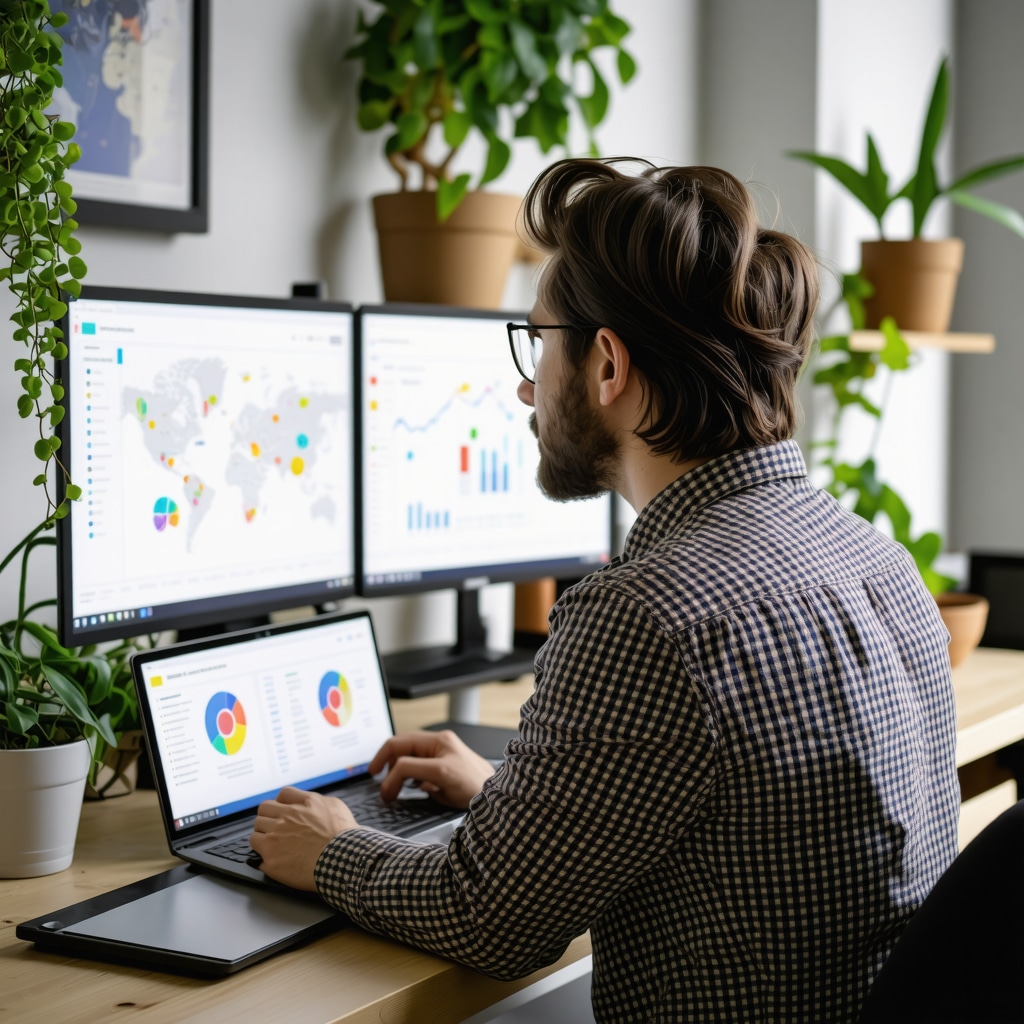 Business owner reviewing local SEO analytics on a computer screen.