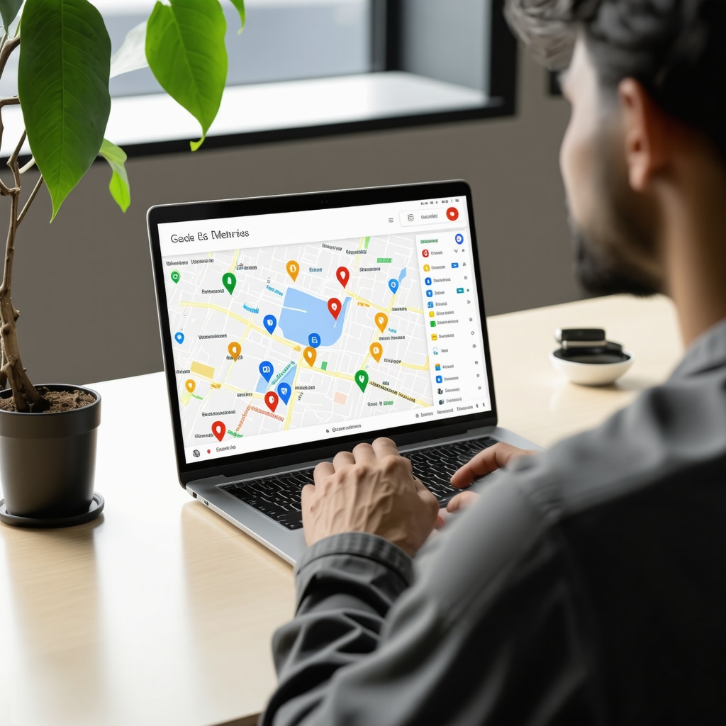 Person reviewing local SEO data on a laptop with Google Maps interface
