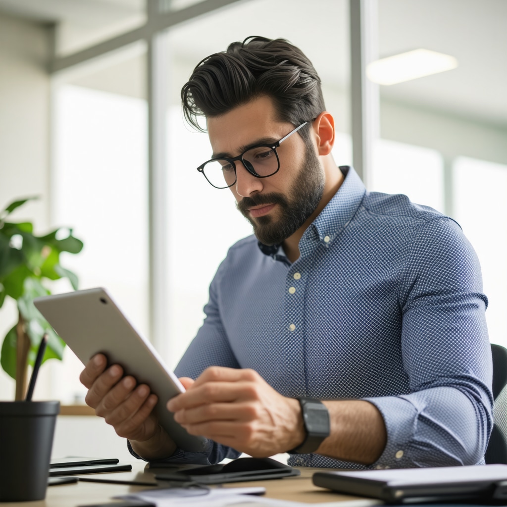 Business owner reviewing local SEO analytics on tablet