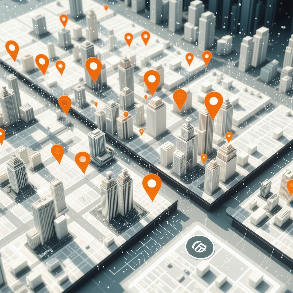 Futuristic digital map displaying AR business info and AI analytics for local SEO