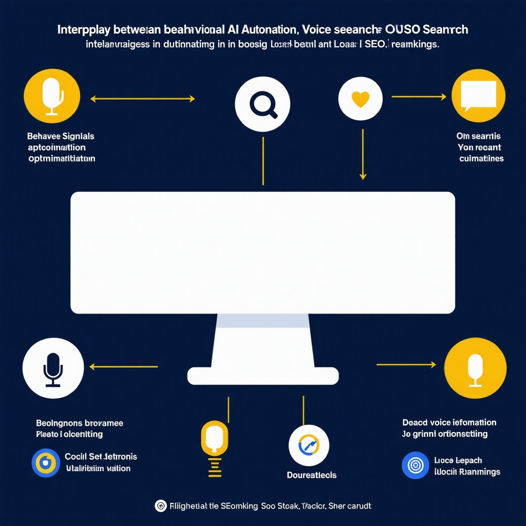 Infographic showing behavioral signals, AI automation, and voice search strategies enhancing Local 3-Pack rankings