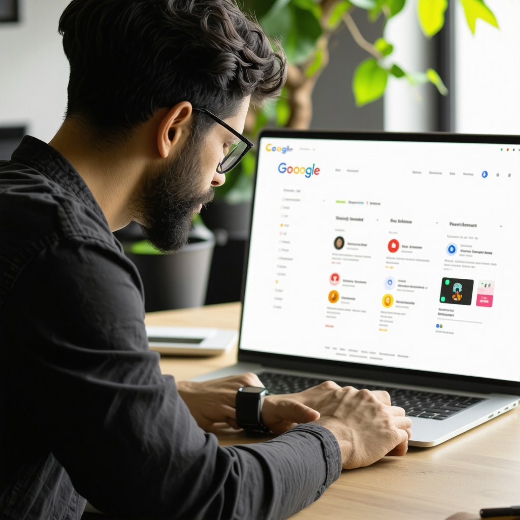 Business owner optimizing Google My Business profile on laptop