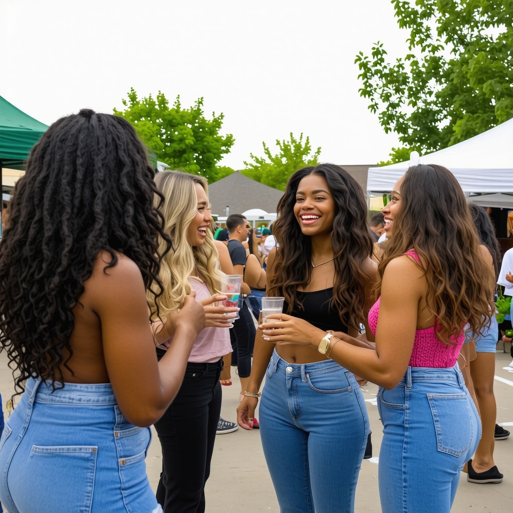 Local community event with influencers, residents, and businesses engaging in neighborhood activities