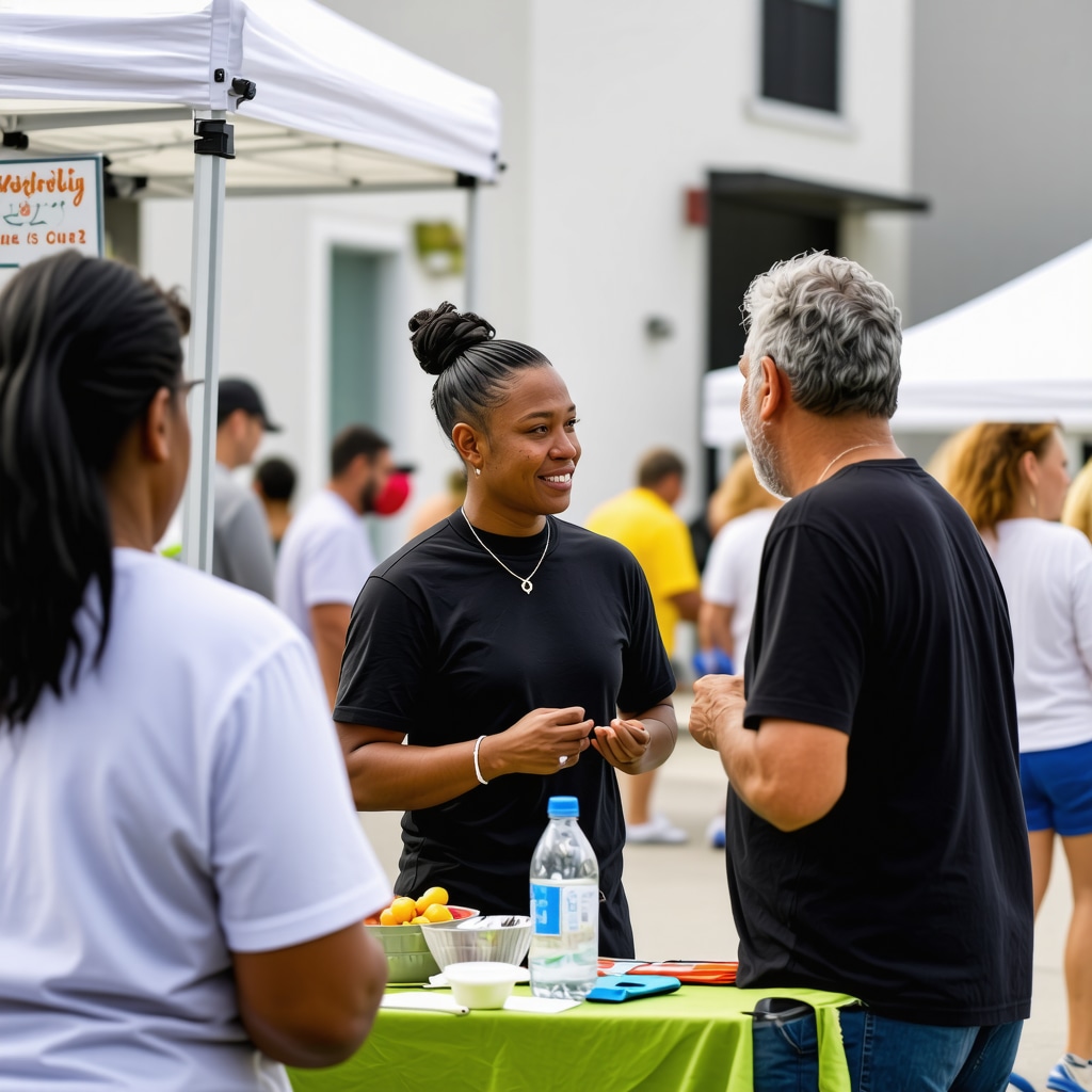 Business owner engaging with residents at neighborhood festival