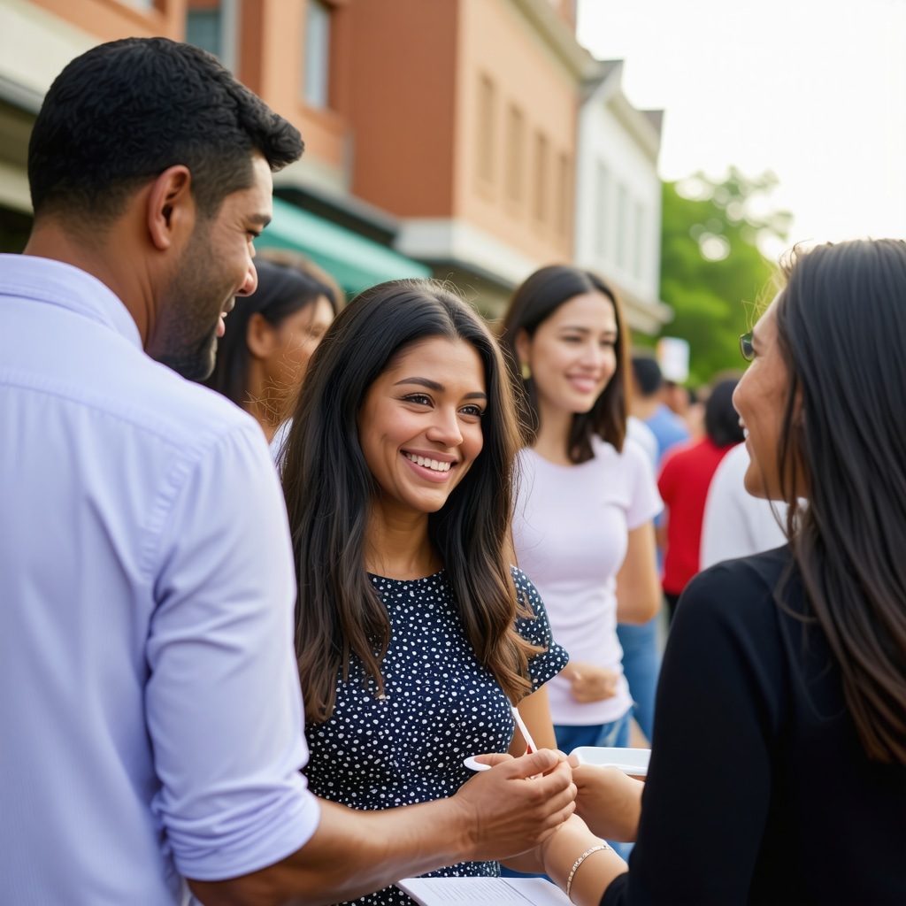Small business owner engaging with community at neighborhood event