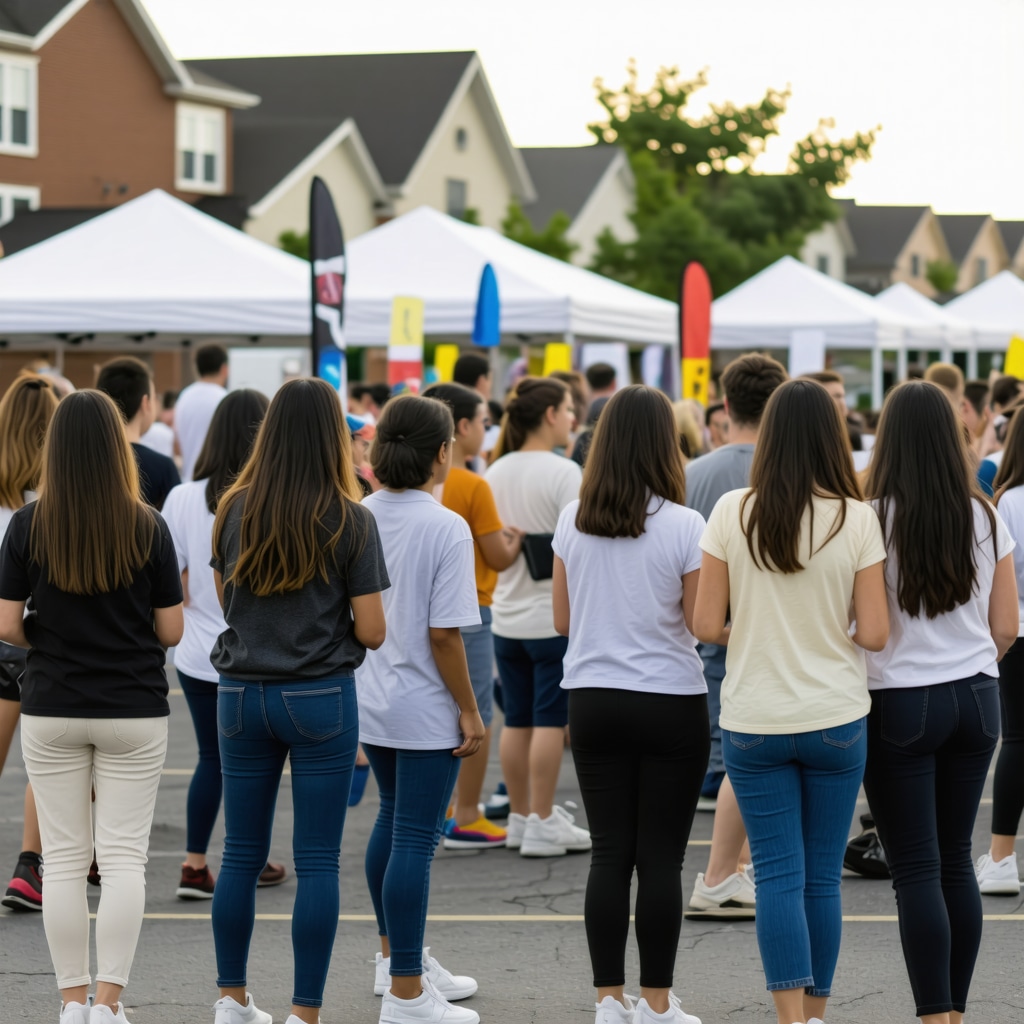 Local community event with business booths and engaged crowd