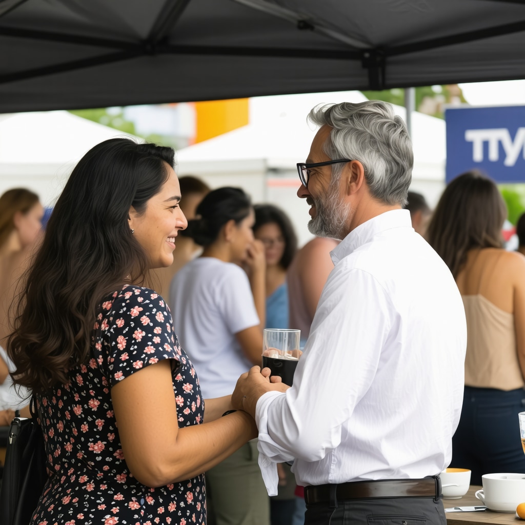 Business owner participating in community event, building local trust