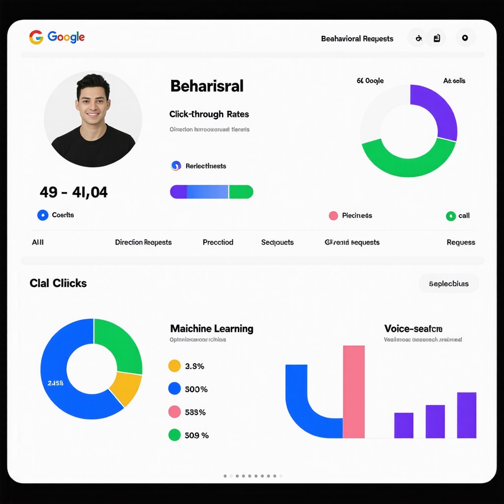 Google Business Profile dashboard with behavioral metrics and AI technology icons