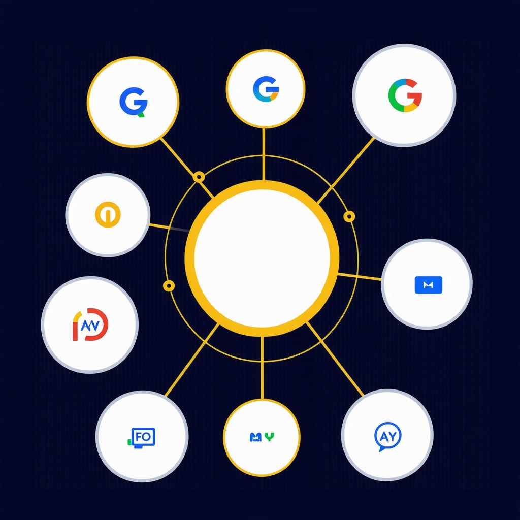 Illustration of data analytics tools connected to Google My Business for enhanced local SEO