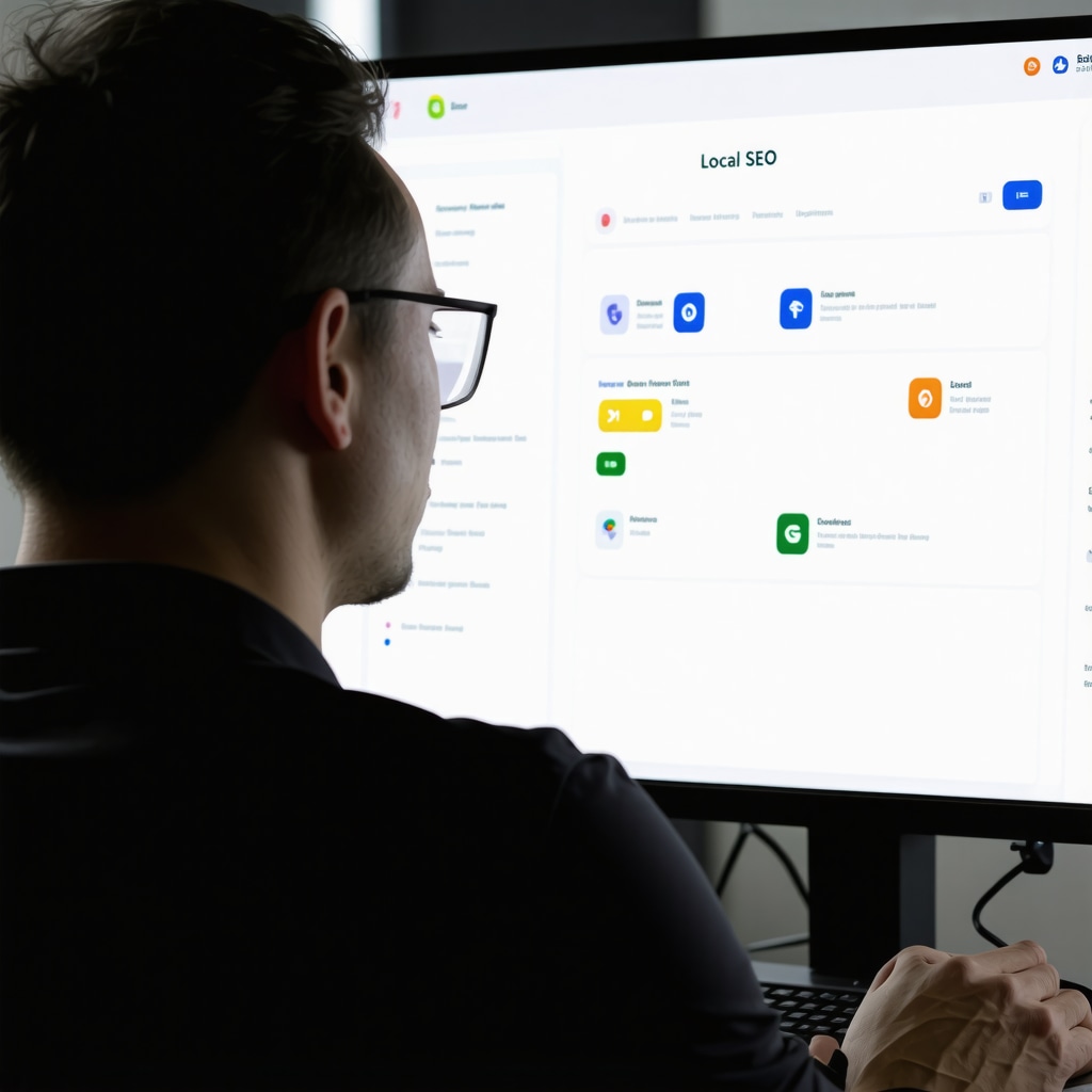 Business owner reviewing local SEO analytics on a digital dashboard