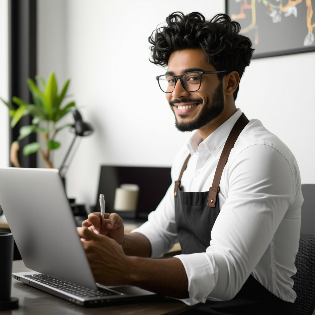 Business owner crafting strategic Google My Business posts with diverse content and local keywords.