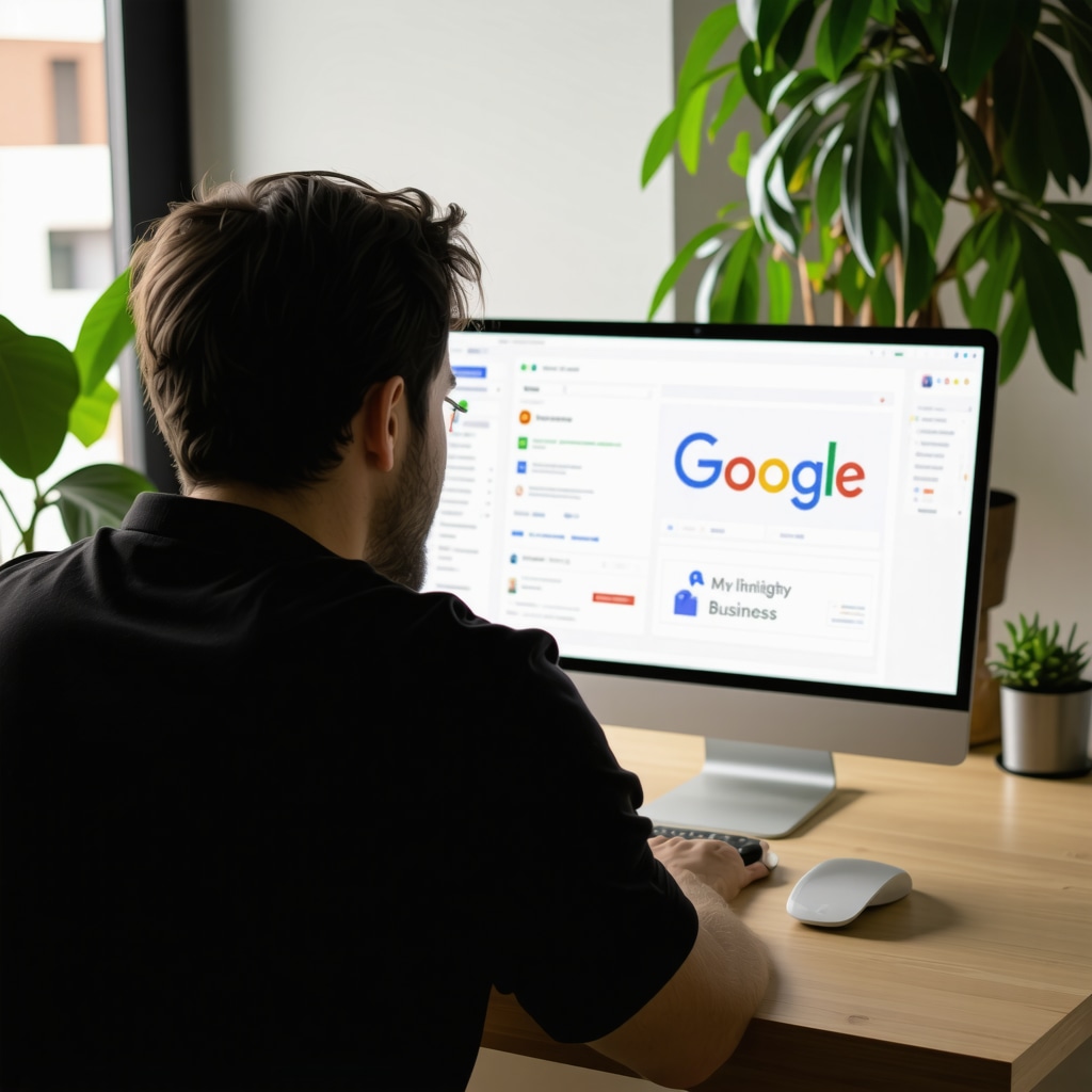 Digital marketer examining SEO analytics on a computer screen.