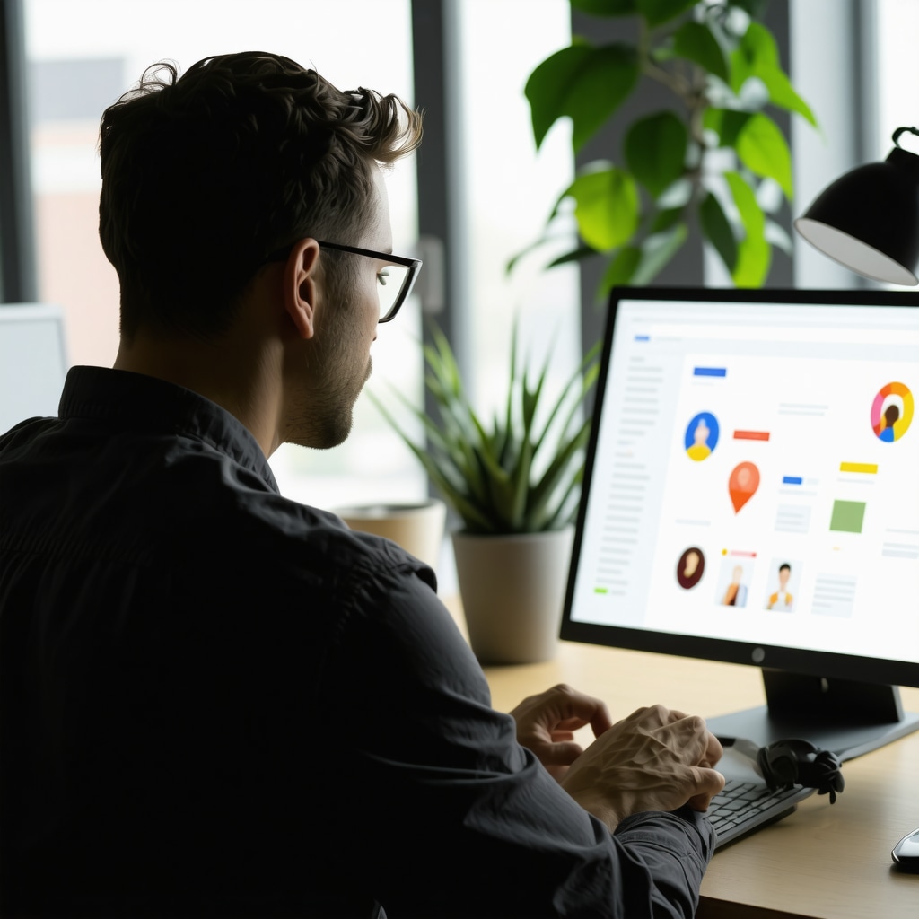 Business owner analyzing local citations on computer for SEO improvement