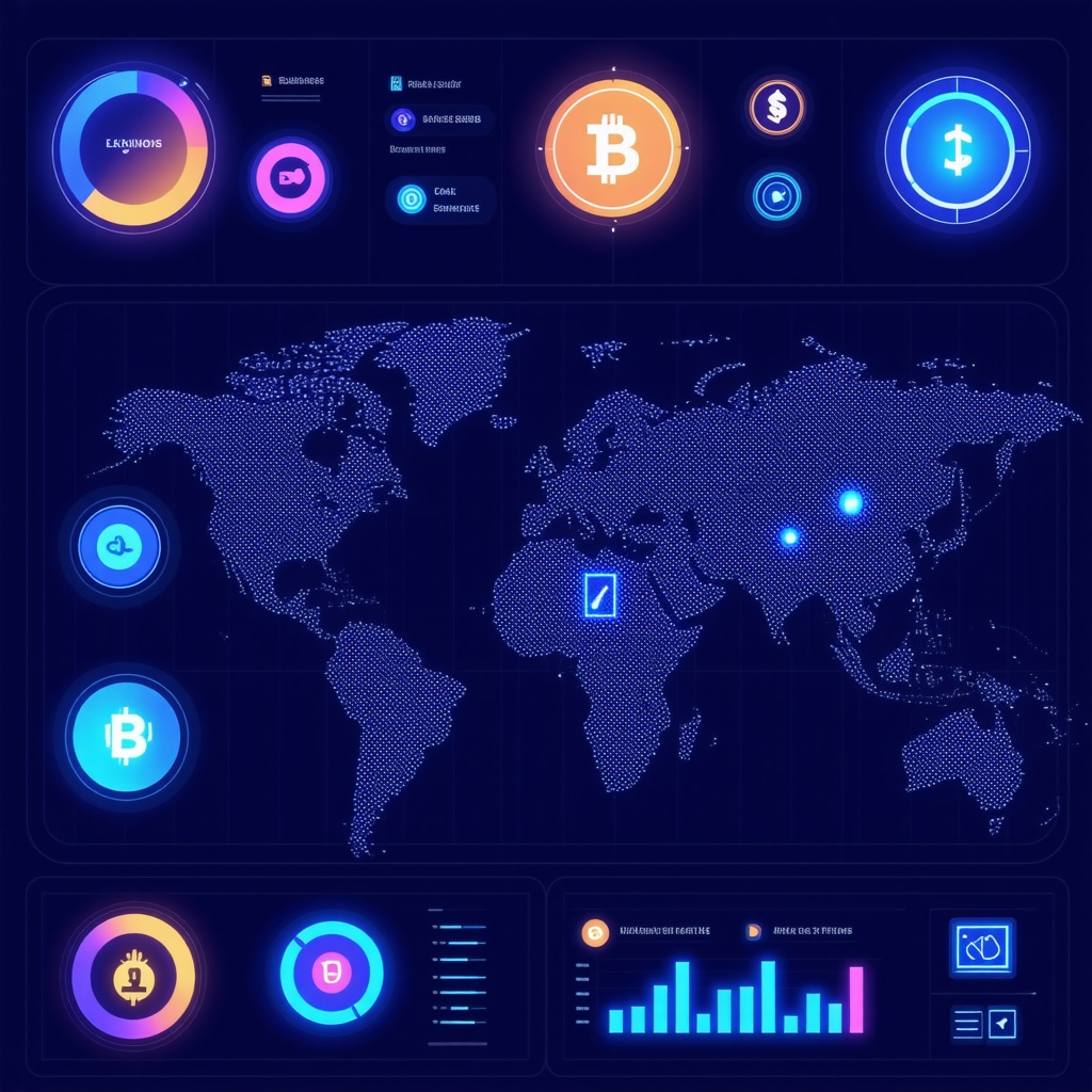 Digital dashboard showing AI analytics, real-time NAP citation updates, blockchain security icons, and semantic web connections for local SEO
