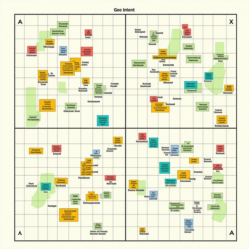 Diagram showing mapping of neighborhood keywords based on geographic specificity and user intent.