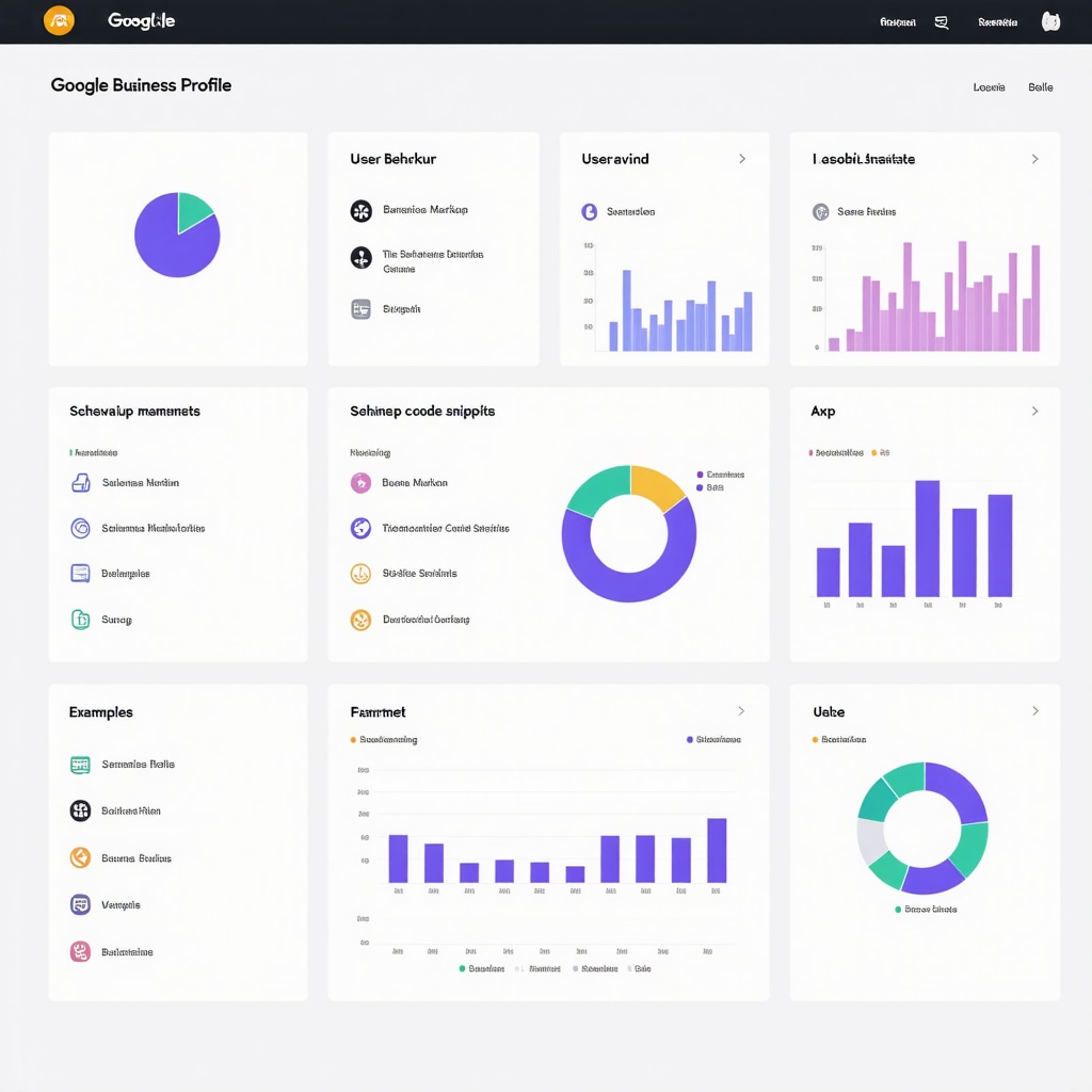 Dashboard with user behavior analytics, schema markup examples, and multilingual content for local SEO